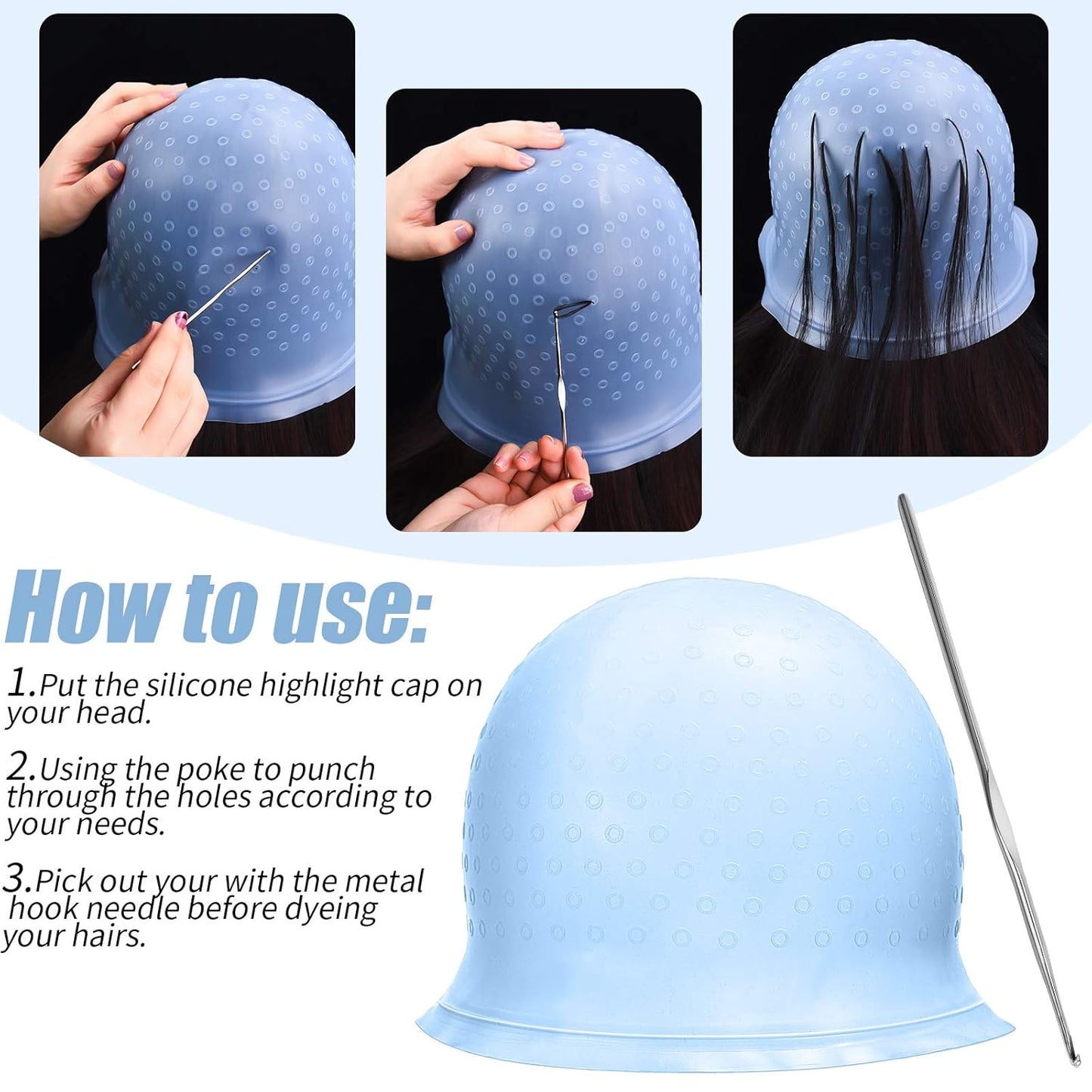 HD01B,blue silicone hair dye cap